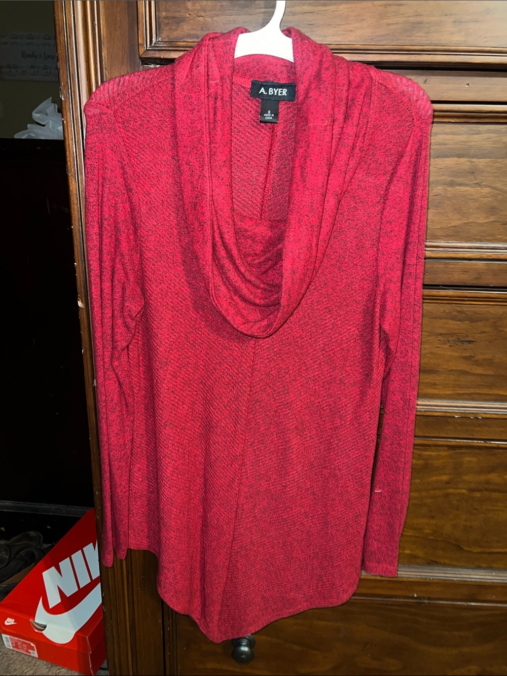 A. Byer Red Draped Cowl Neck Long Sleeve Top